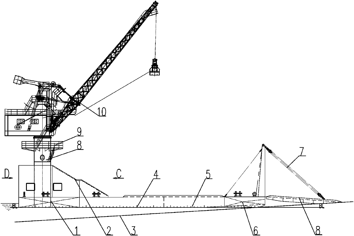 Inland river amphibious type hoisting engineering ship and using method