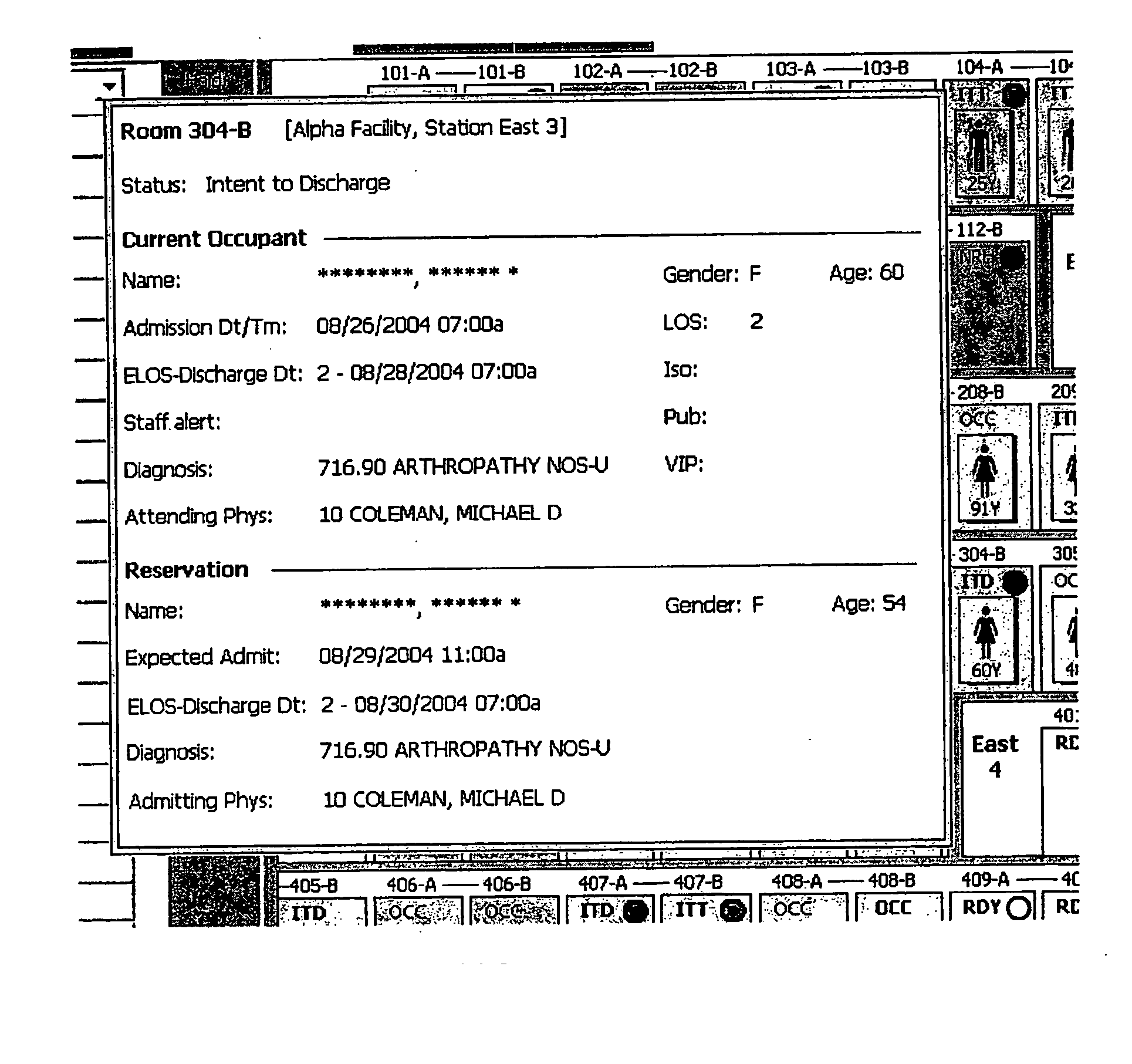 Graphical on-screen bed board with portable patient card