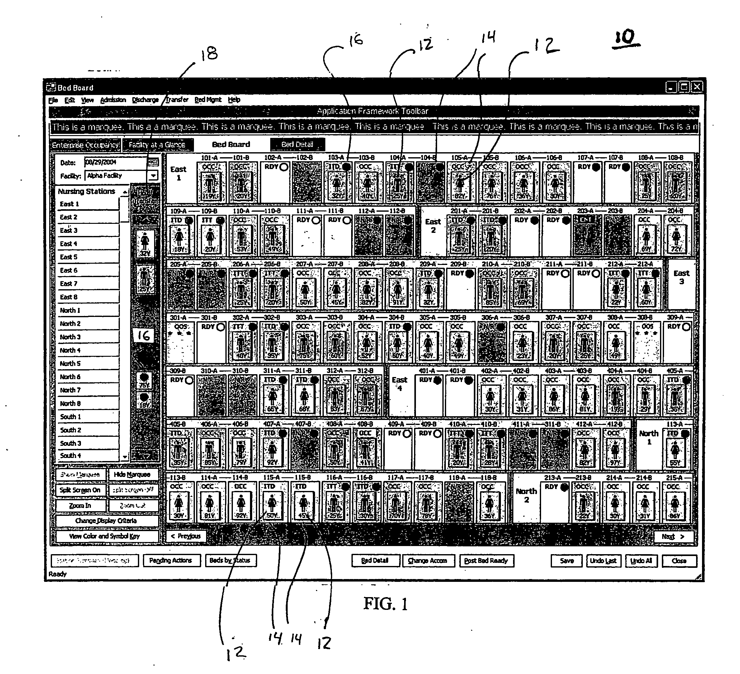 Graphical on-screen bed board with portable patient card