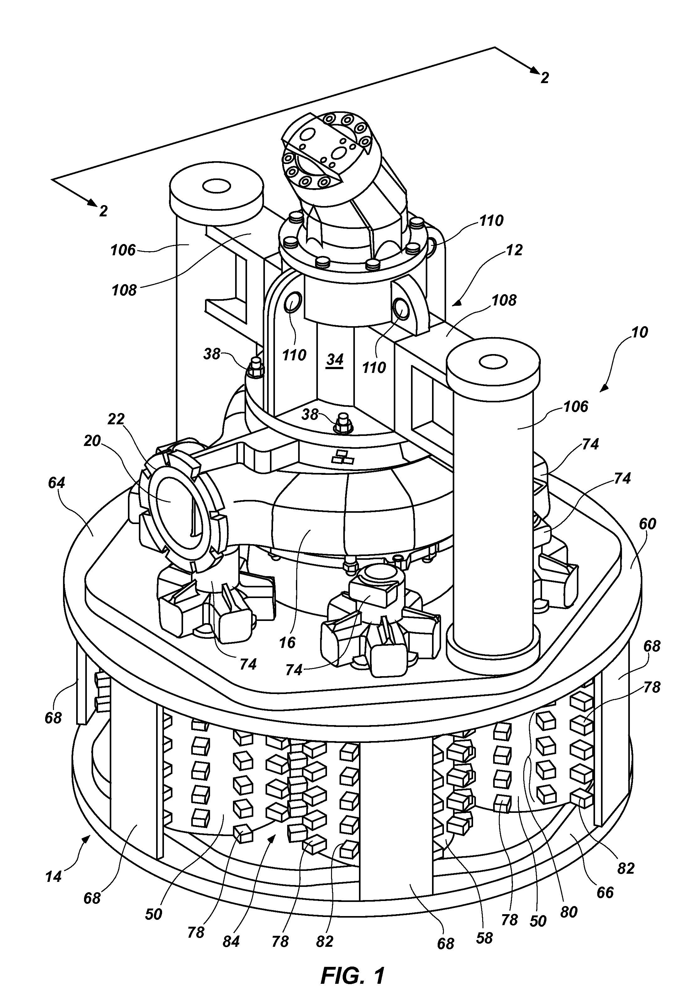 Pump and submersible solids processing arrangement