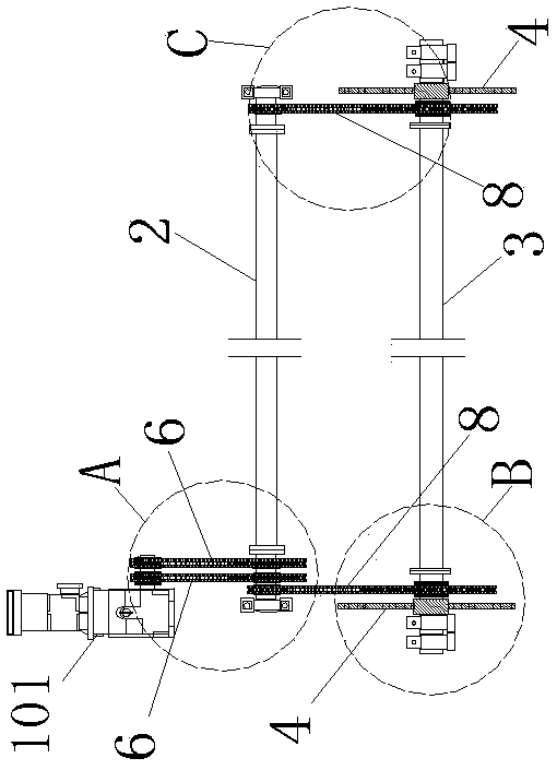 Three-stage power transmission system of vertical circulating stereo garage