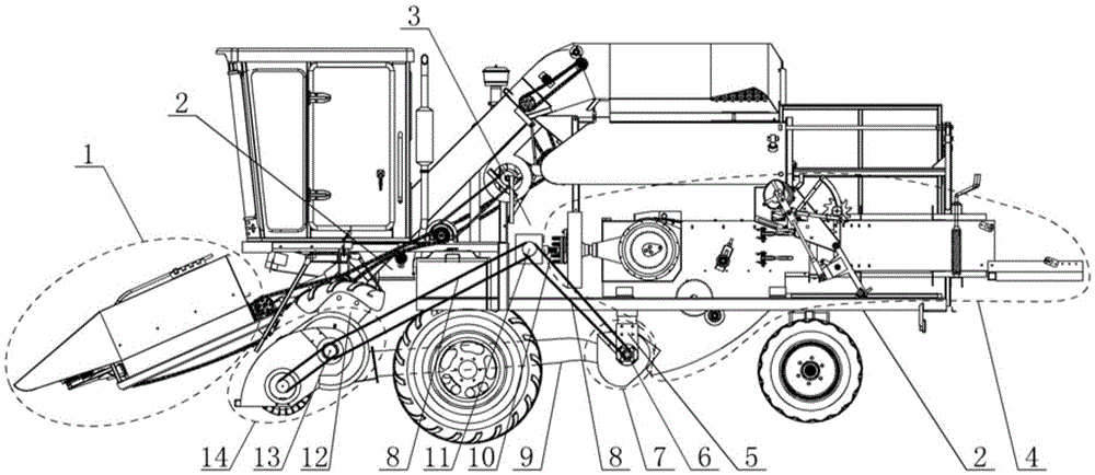 Self-propelled corn harvesting machine