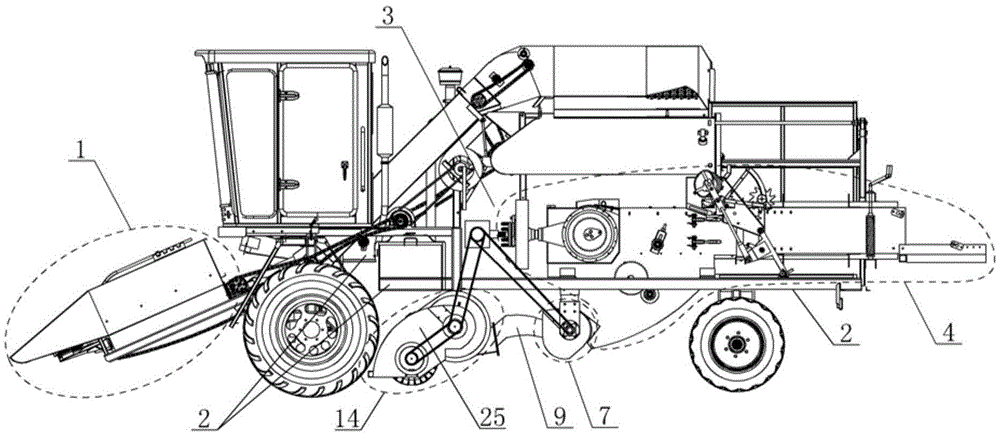 Self-propelled corn harvesting machine