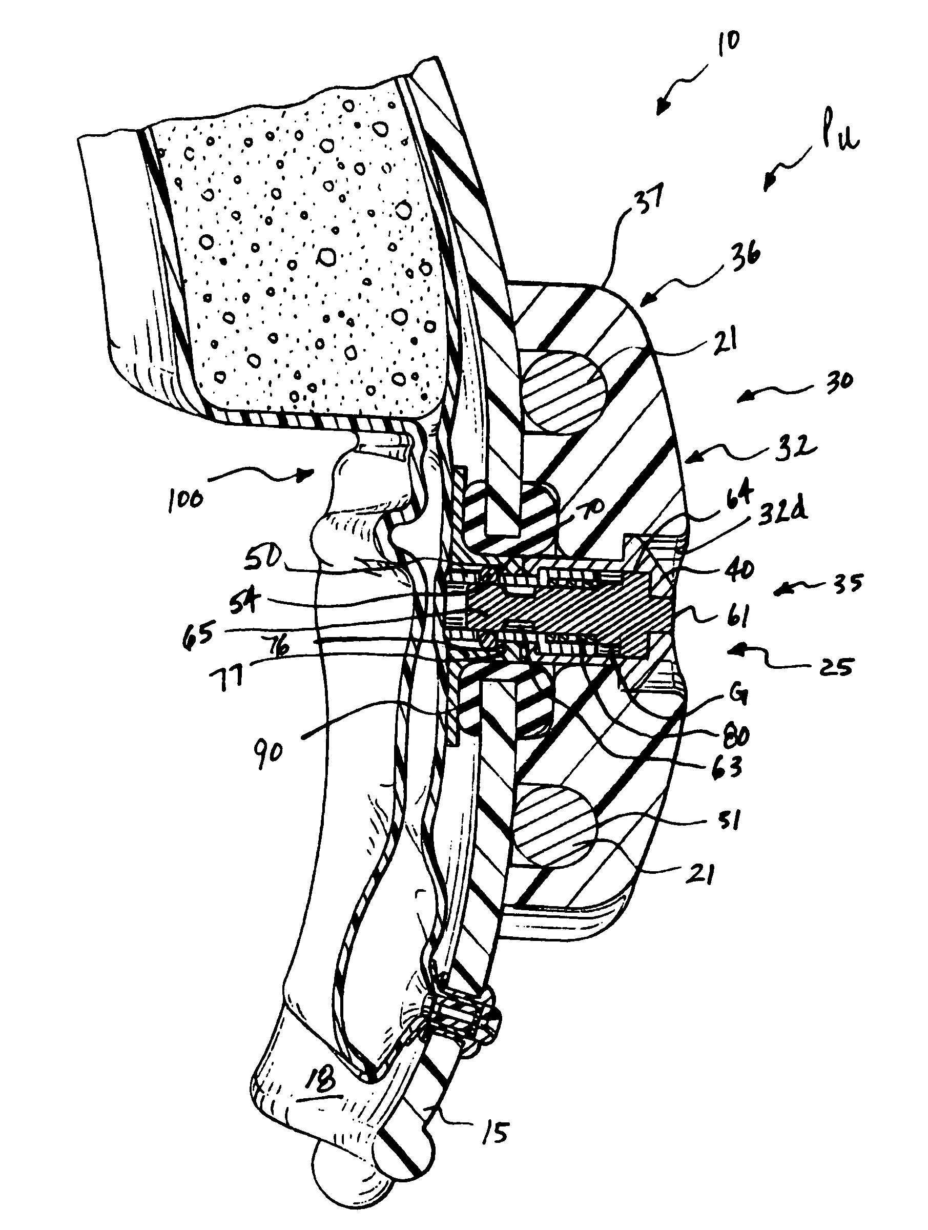 Sports helmet with quick-release faceguard connector and adjustable internal pad element