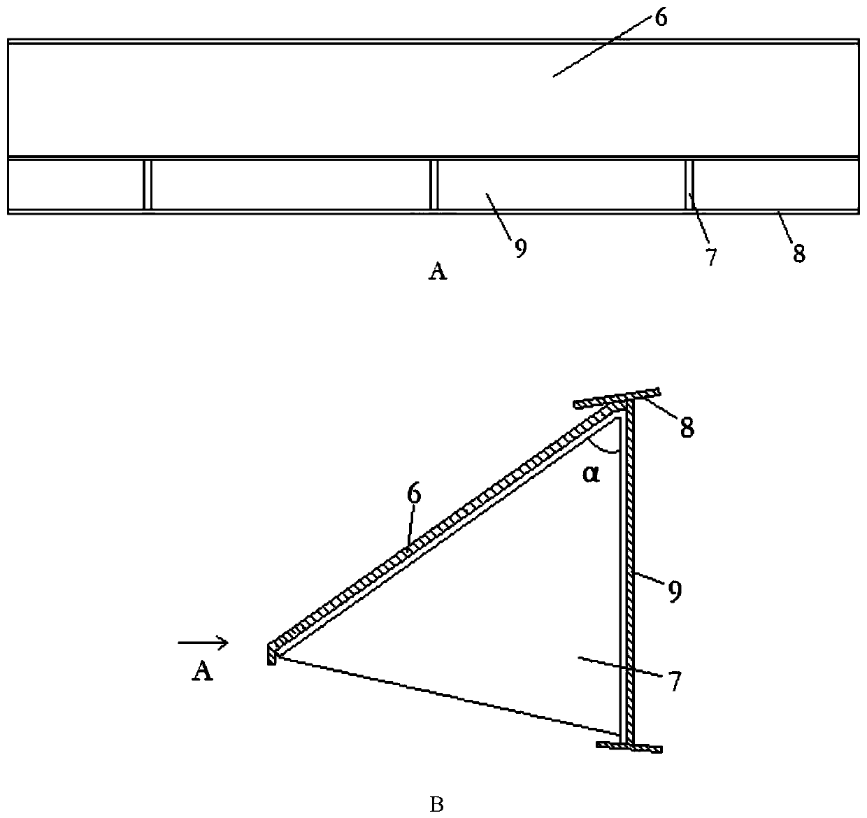 Leading edge of anti-bird strike aircraft empennage with single inclined plate