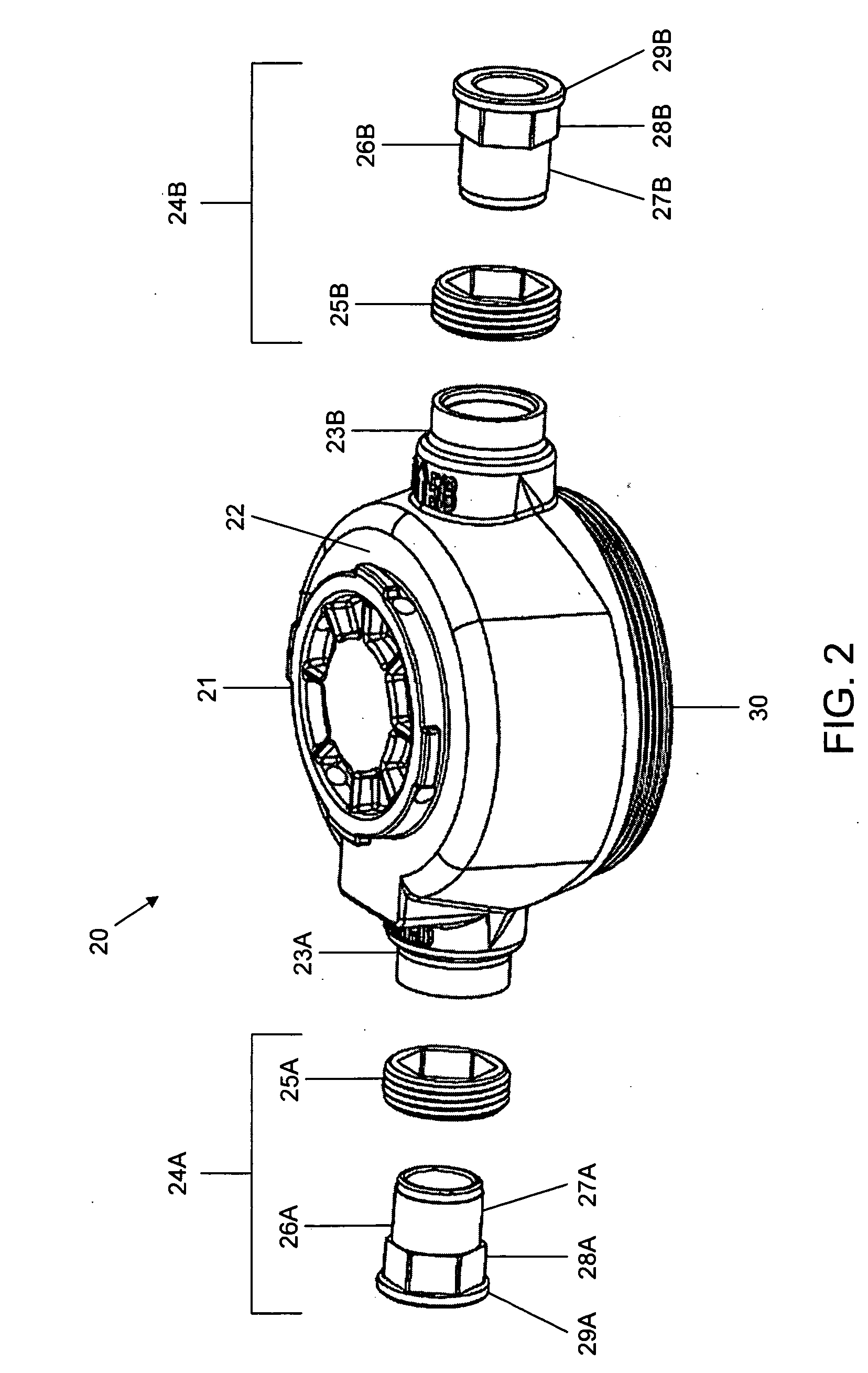 Plastic water meter with metal threads