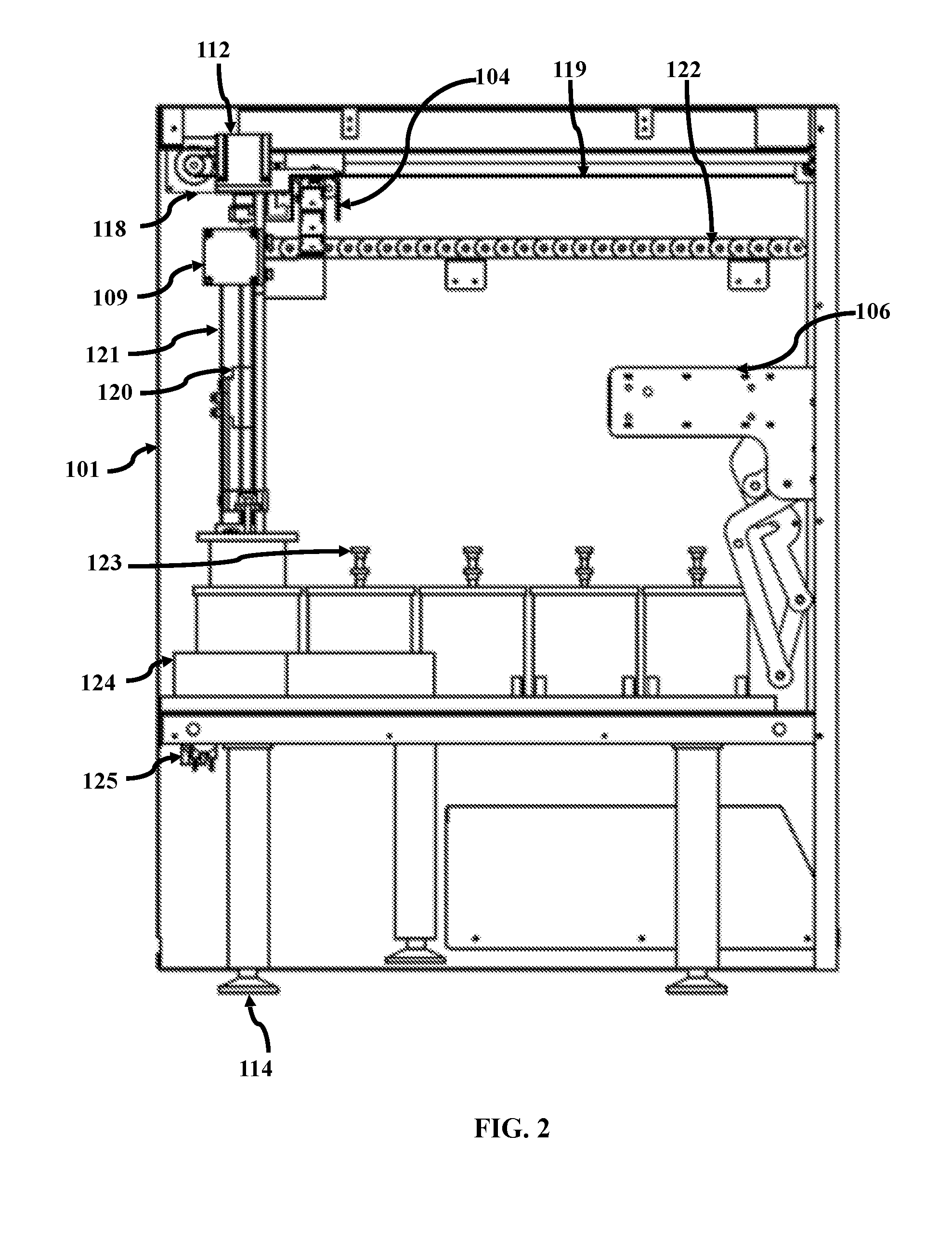 Tissue processing and slide staining apparatus with robotic arm having three degrees of freedom