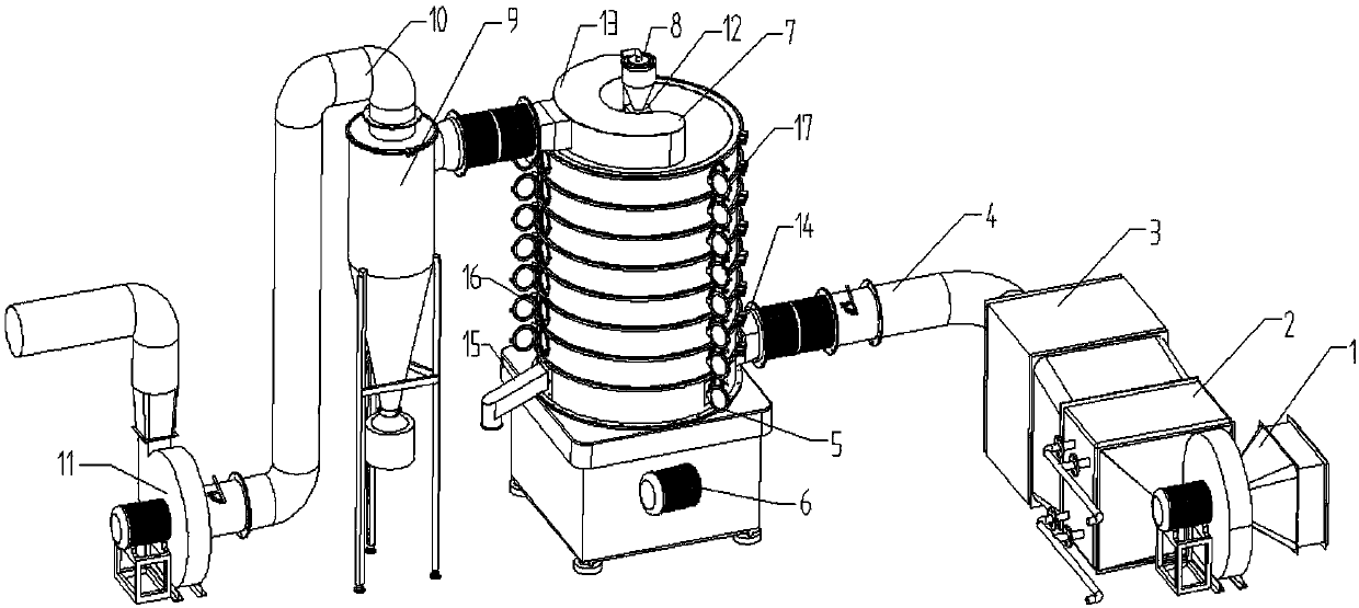 Composite type multilayer spiral vibrating countercurrent drying machine