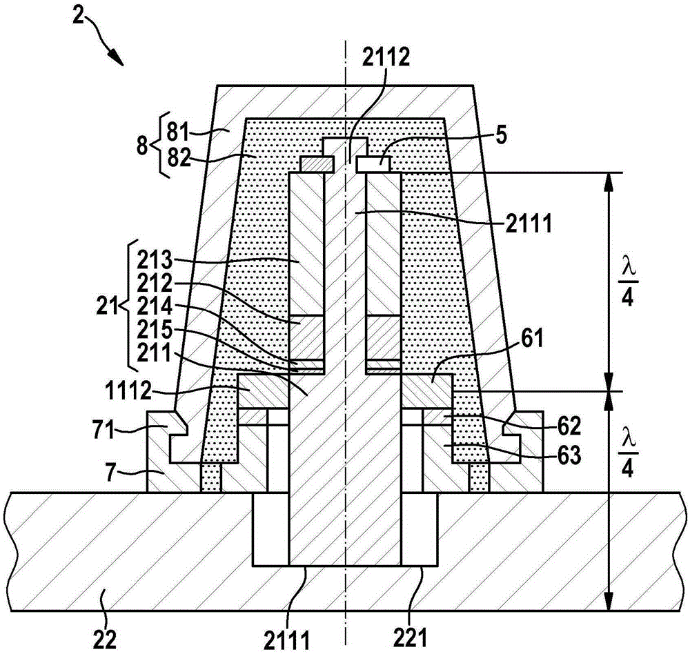 Surroundings-sensing system having a modular ultrasonic transducer, and a motor vehicle having such a surroundings-sensing system