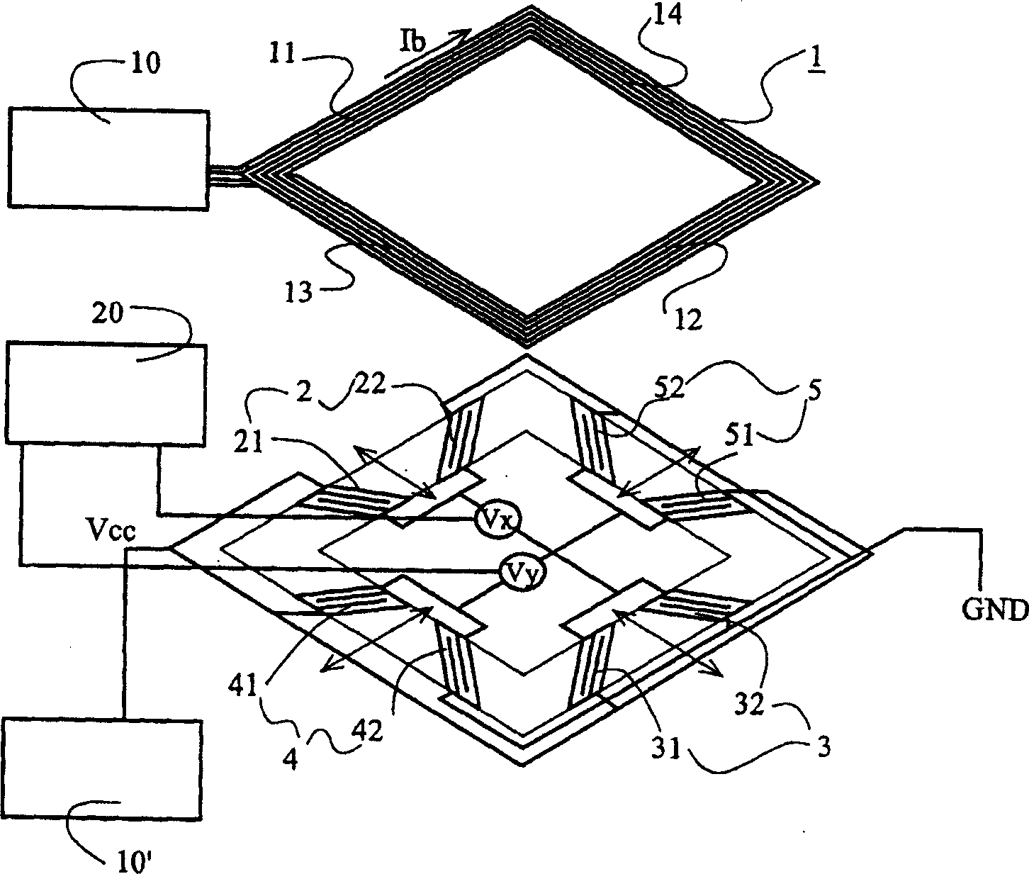 Azimuth measuring instrument with spin valve giant magnetoresistance element