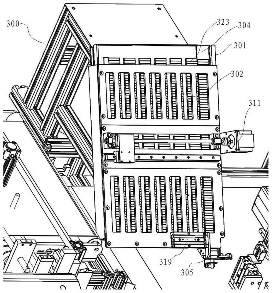 A magnetic strip and magnetic block combination feeding device used in a magnetic soft screen door production line