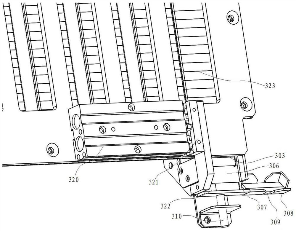 A magnetic strip and magnetic block combination feeding device used in a magnetic soft screen door production line