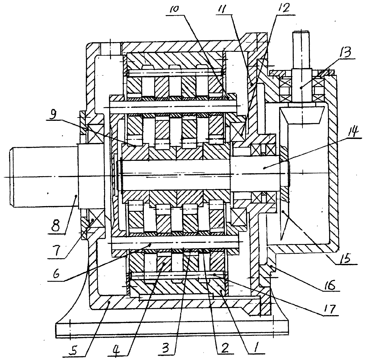 Reducer with bevel gear and cycloid in large transmission ratio for ore grinding machine