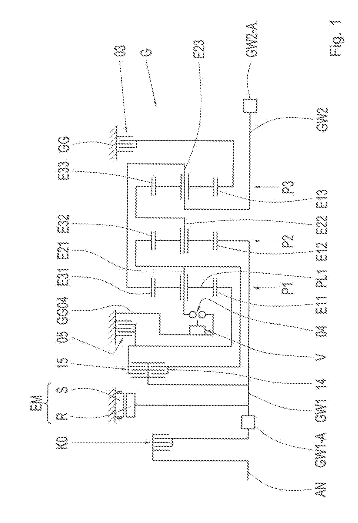 Transmission for a Hybrid Vehicle, Drive Train for a Hybrid Vehicle Having Such a Transmission, and Method for Starting Up a Hybrid Vehicle