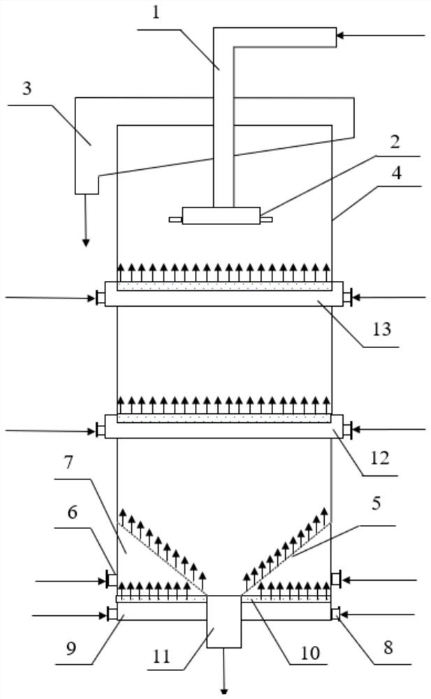 Gradient air inlet coarse particle fluidization flotation device and method