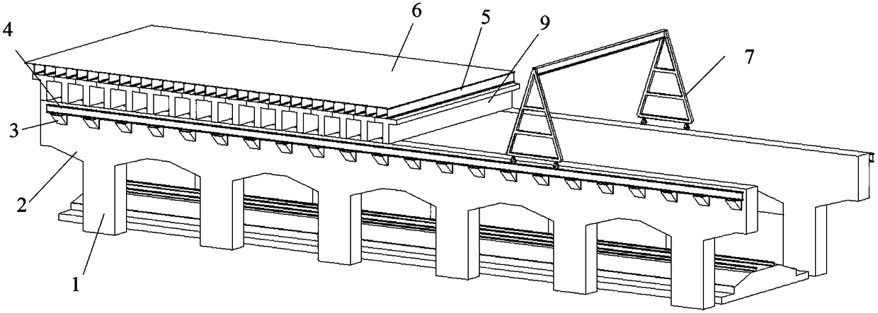 Quick construction method for over-crossing business line hangar tunnel T-shaped girder in narrow space