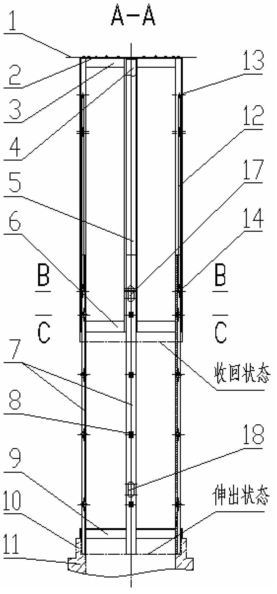 Telescopic spent fuel storage tank hoisting guide device