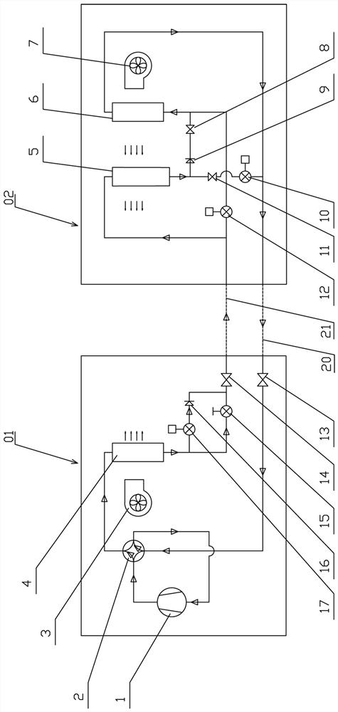 Single-pipe efficient refrigeration, dehumidification and heating air conditioning conversion system