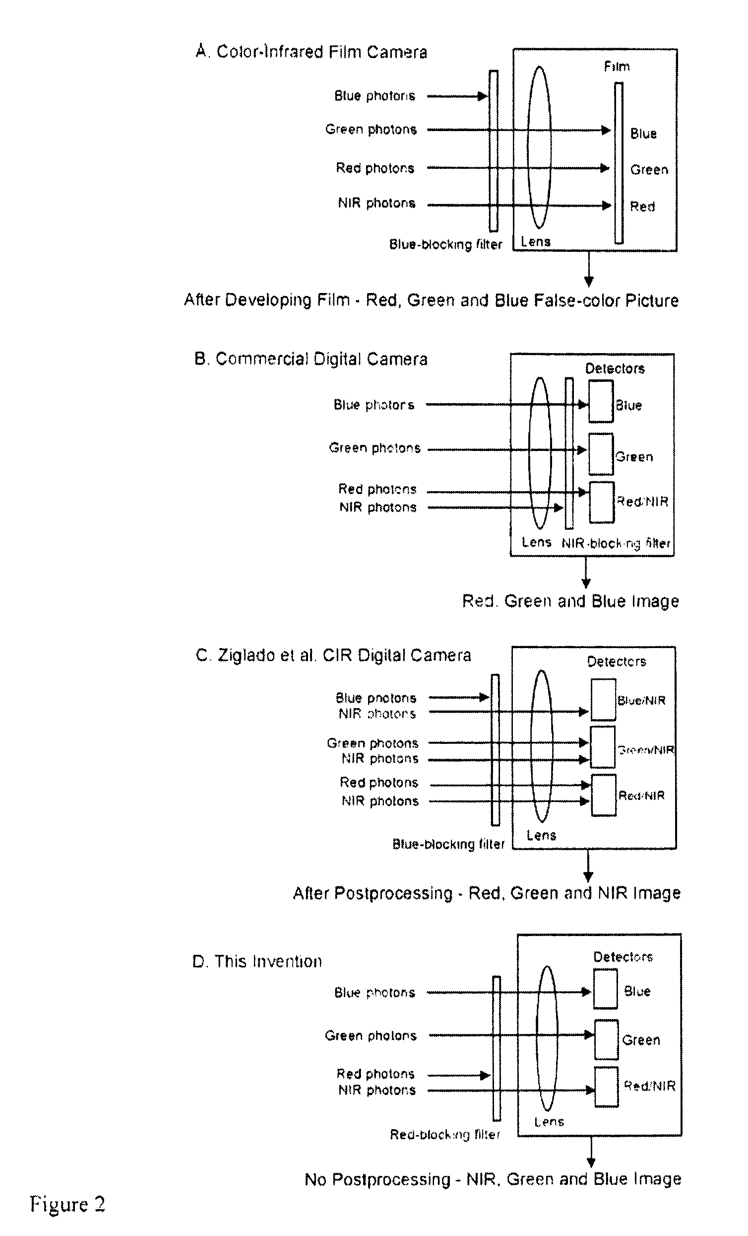 Device and method for acquiring digital color-infrared photographs for monitoring vegetation