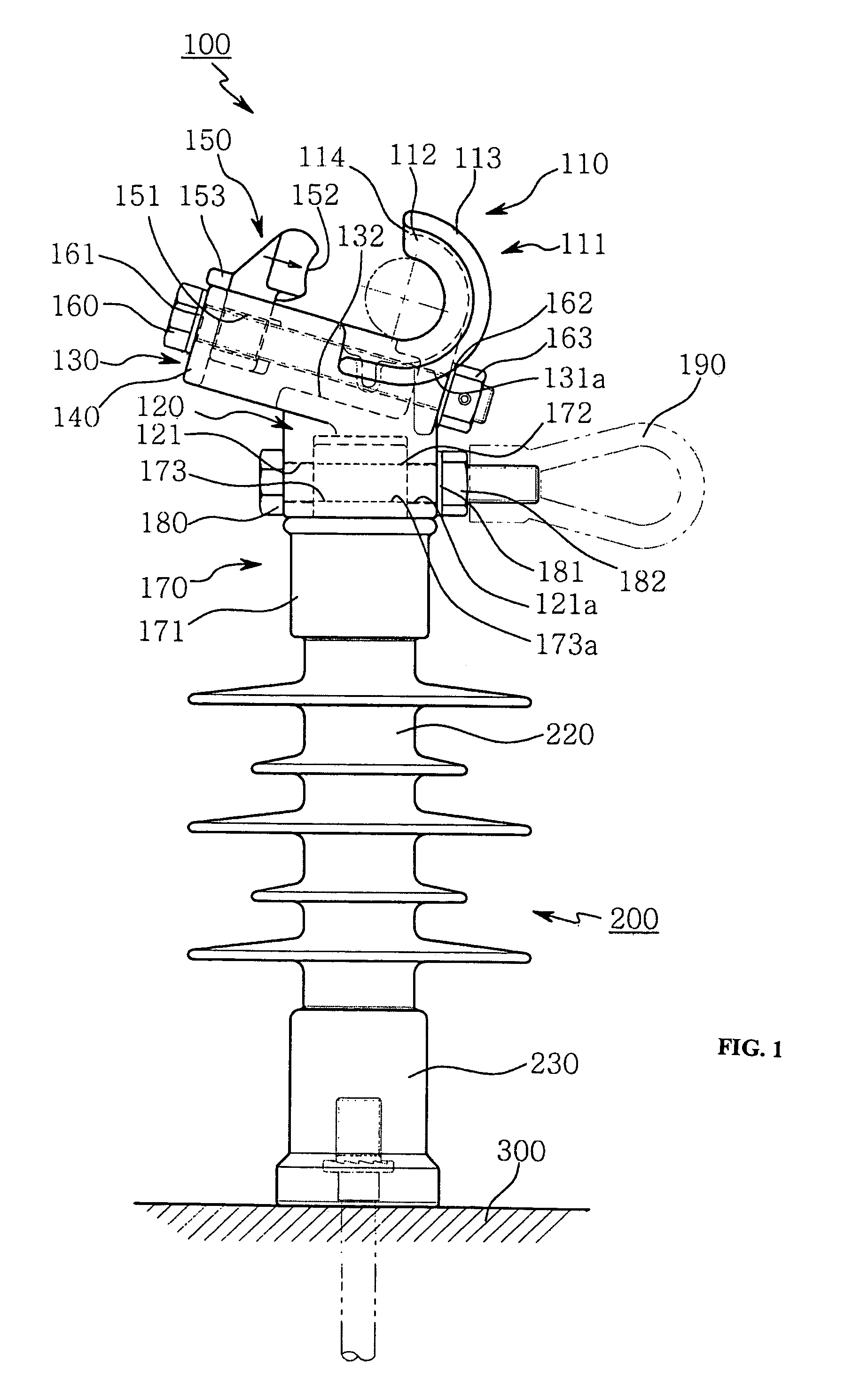 Electrical power line insulator with end clamp