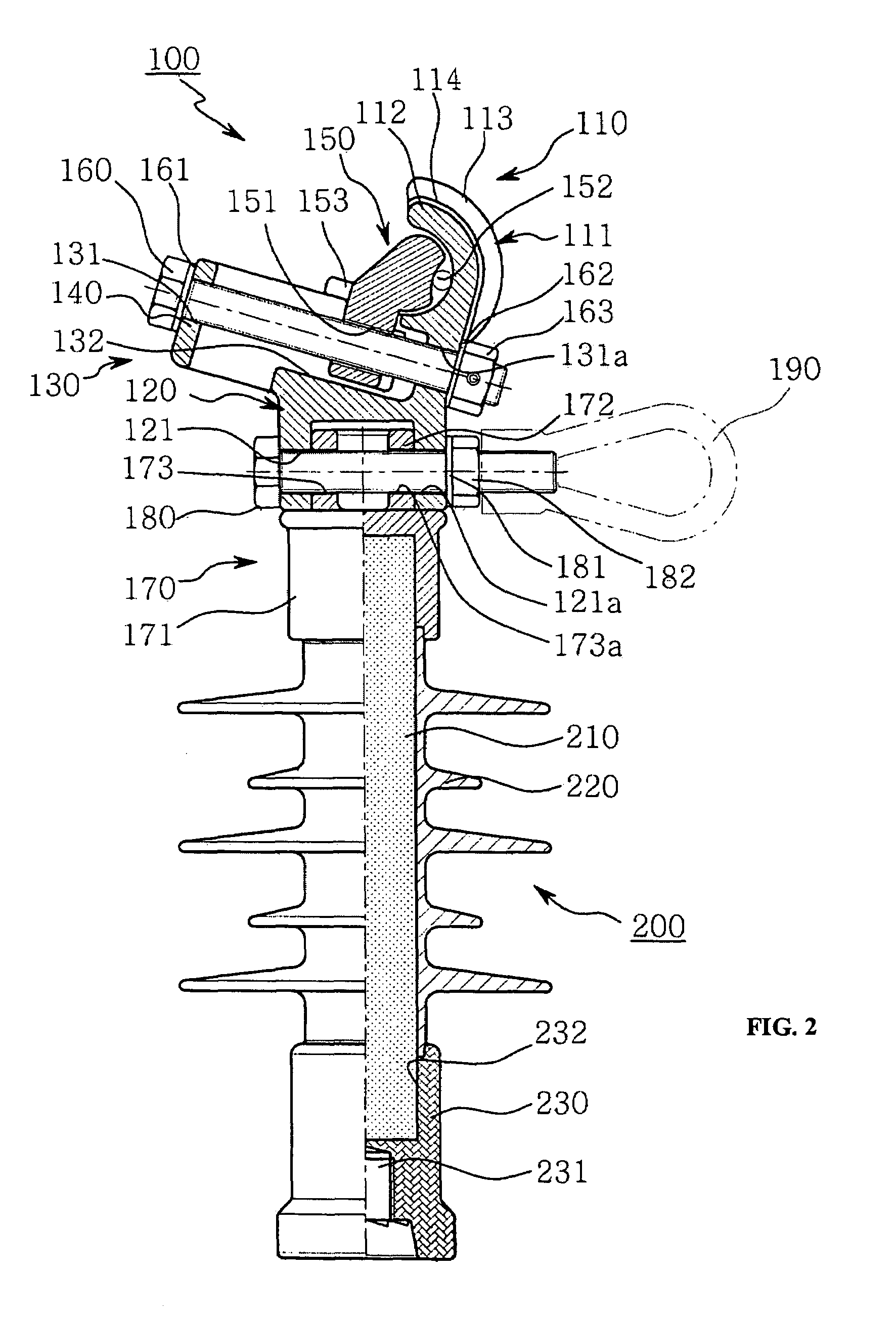 Electrical power line insulator with end clamp