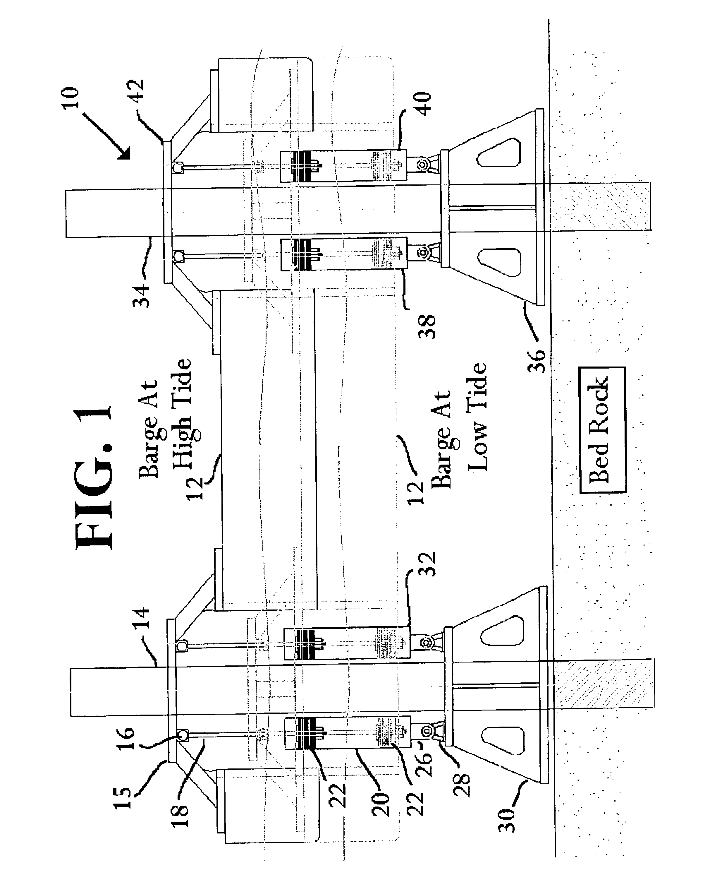 Barge-mounted tidal-powered desalinization system