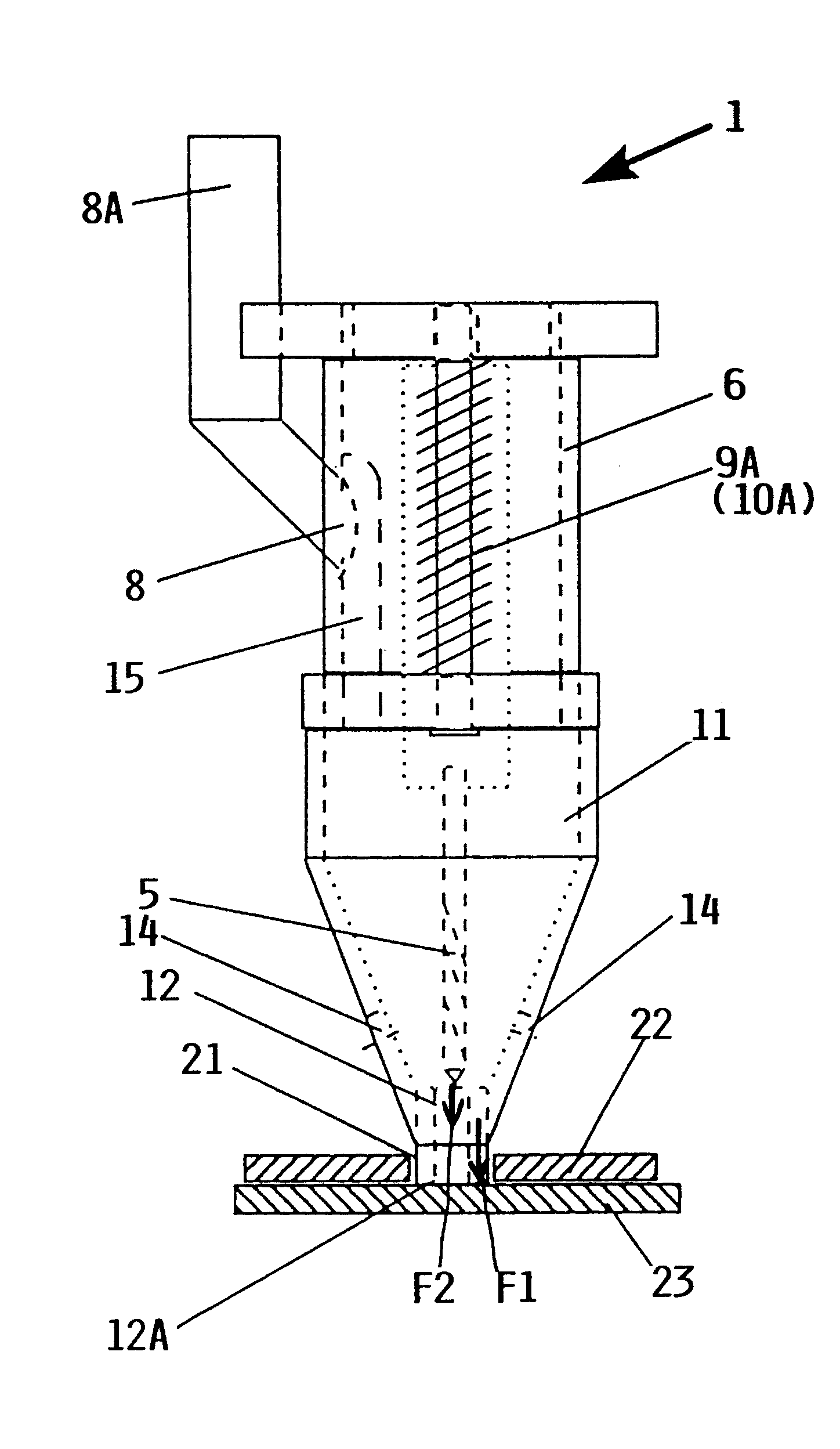 Boring arrangement and method for boring holes in overlapping workpieces