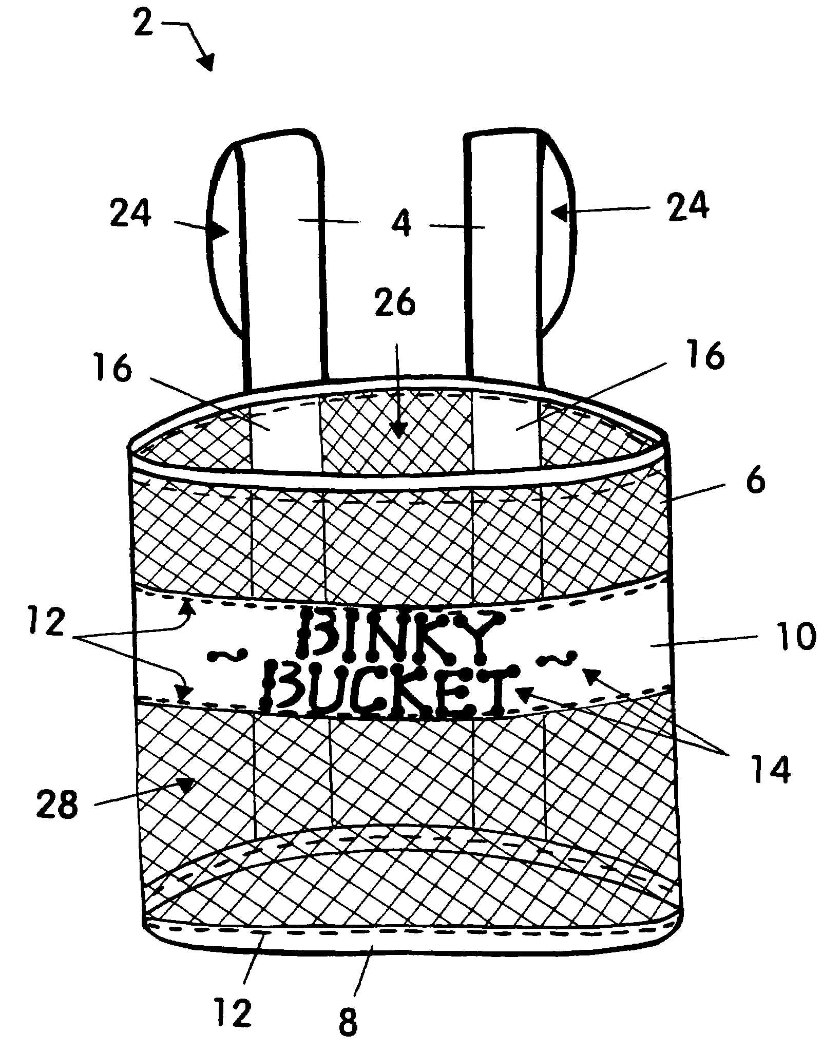 Portable container for temporary storage of small objects used with infants and children