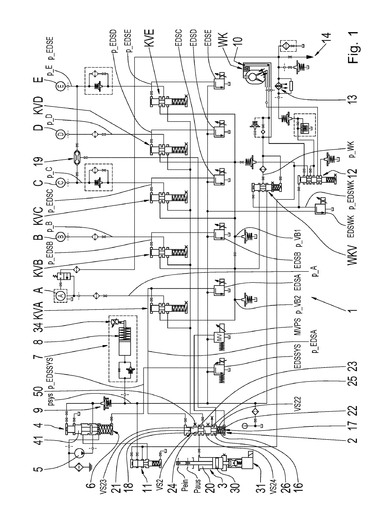 Hydraulic valve system of a parking lock device