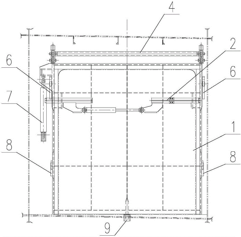 Unilaterally driven horizontal hinge type non-threshold watertight landing gate