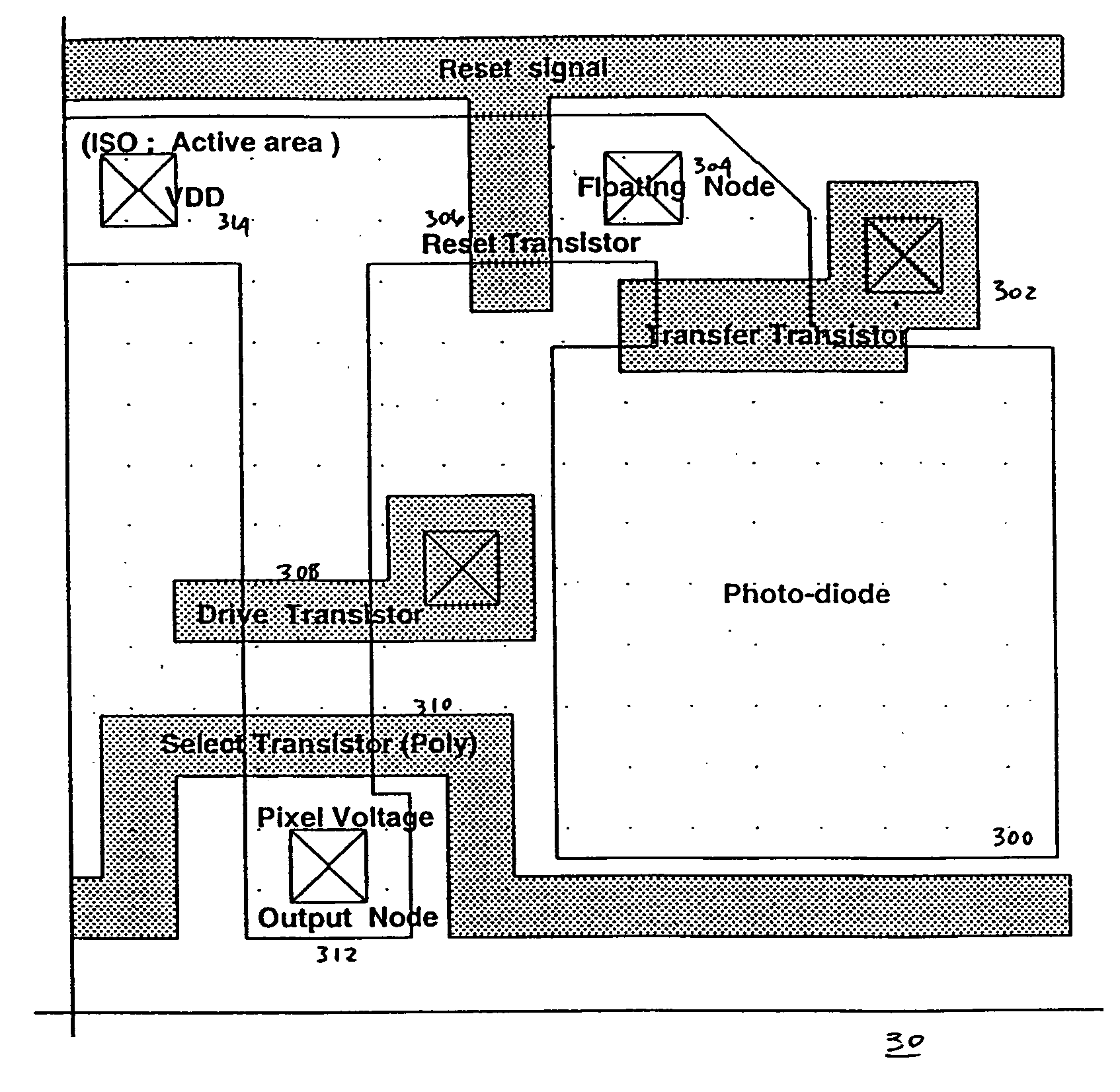 Pixel for CMOS image sensor having a select shape for low pixel crosstalk