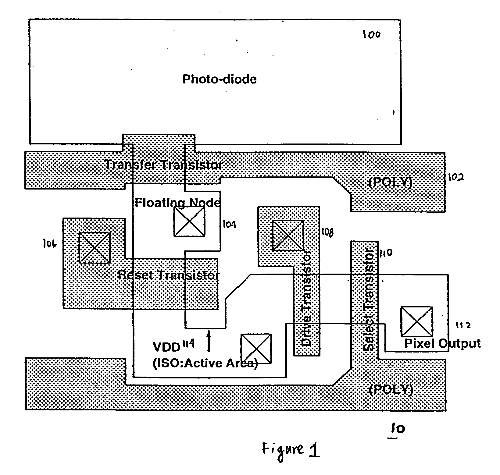 Pixel for CMOS image sensor having a select shape for low pixel crosstalk