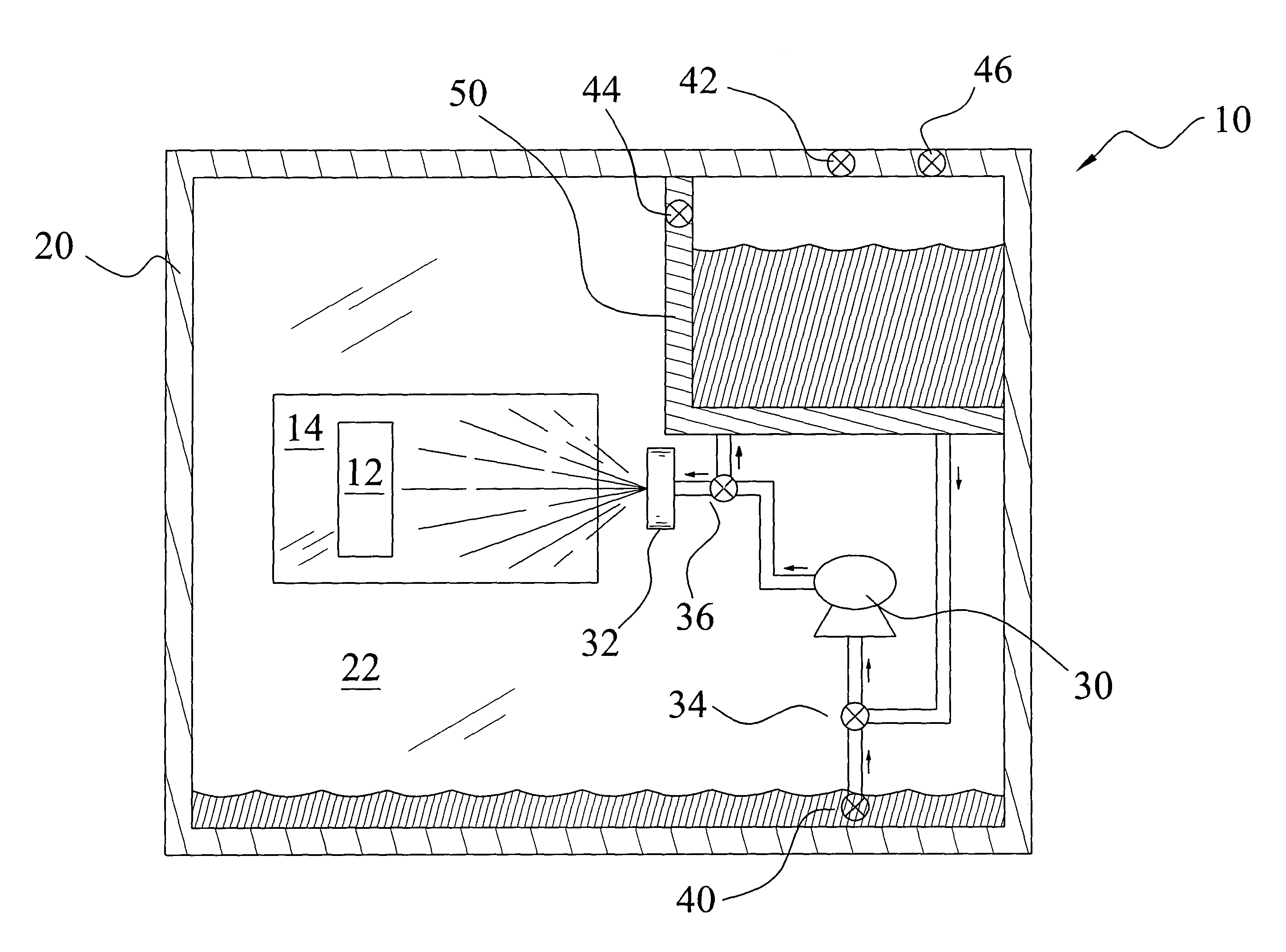 Spray coolant reservoir system