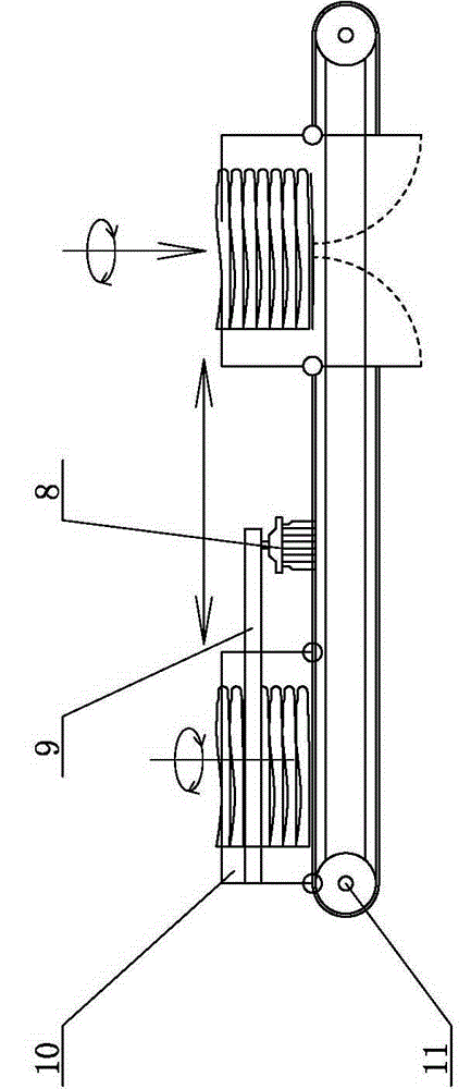 Forward and reverse glove stacking, transporting and taking device and production process thereof