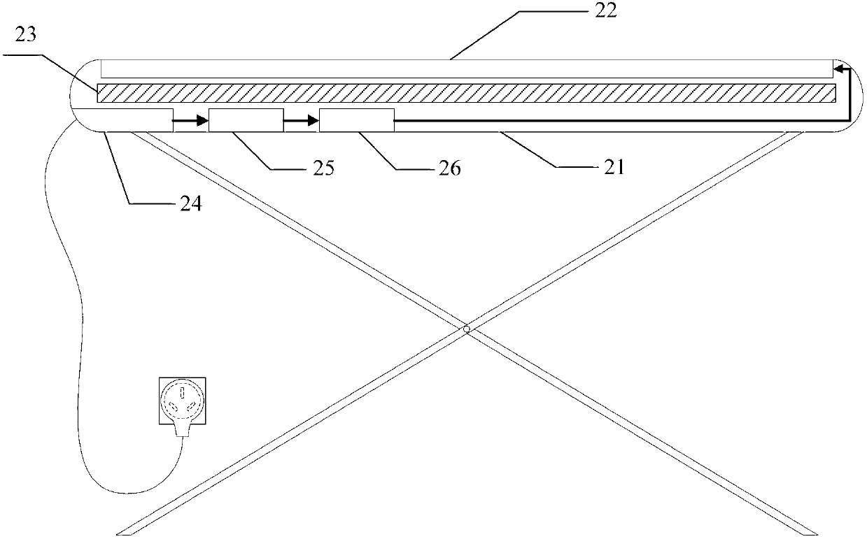 Non-contact power-supplying type wireless electric iron and ironing board used for non-contact power supplying