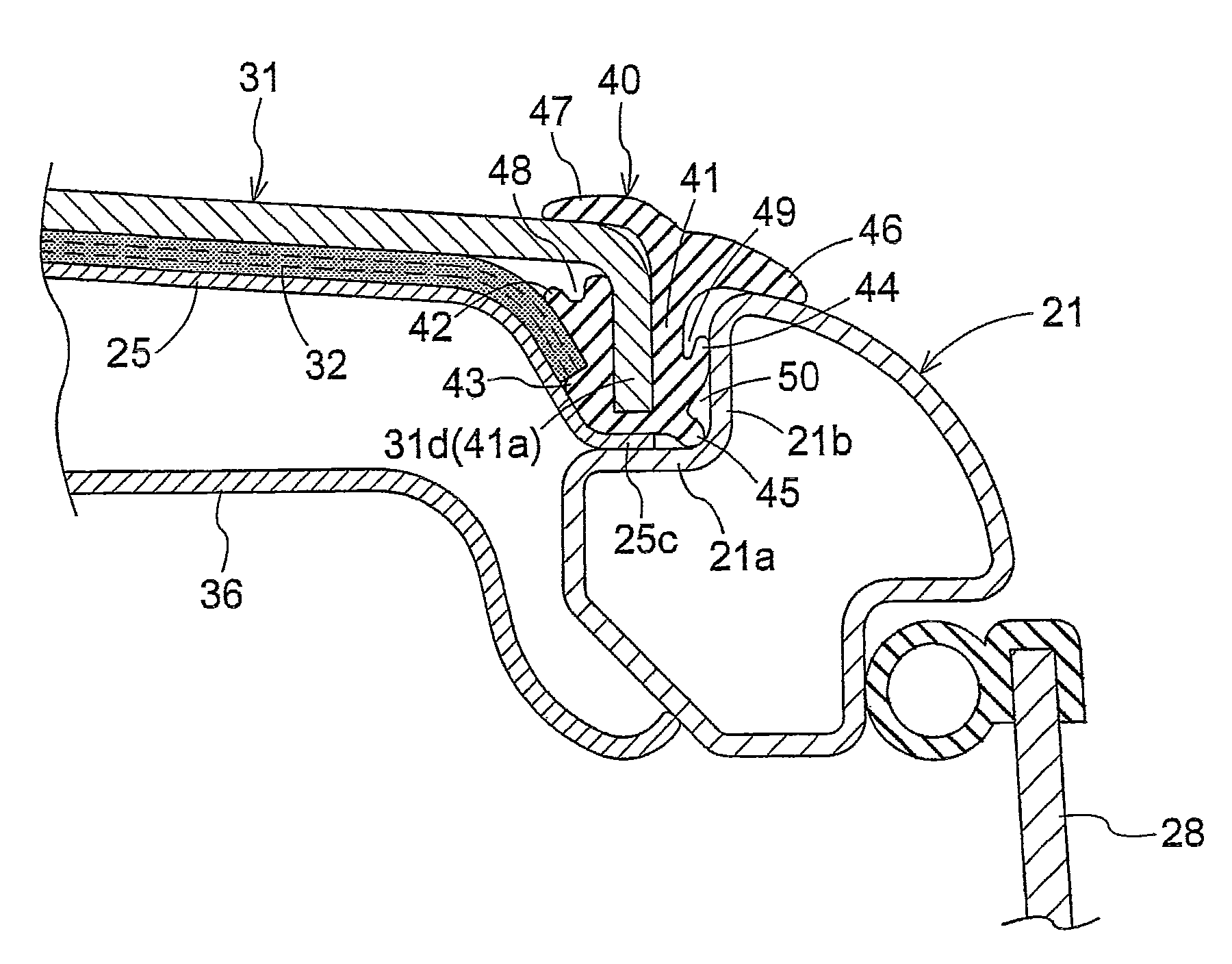 Sealing structure for cabin