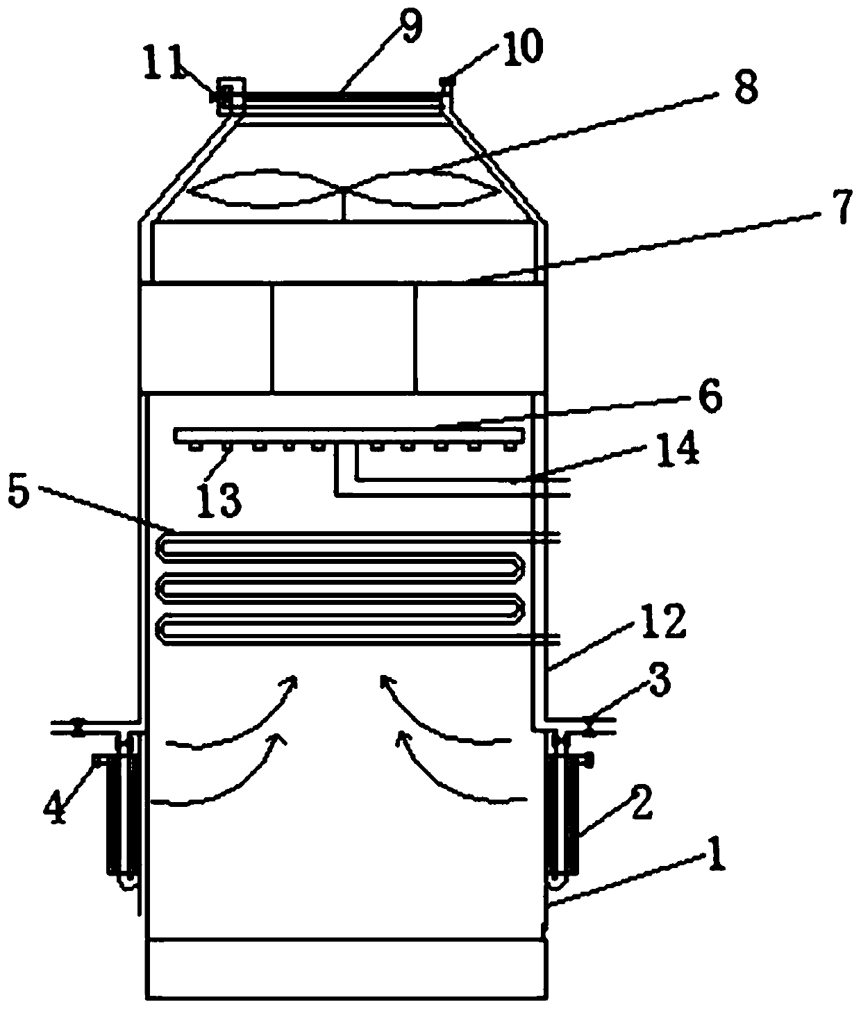 An energy allocation device for a cooling tower