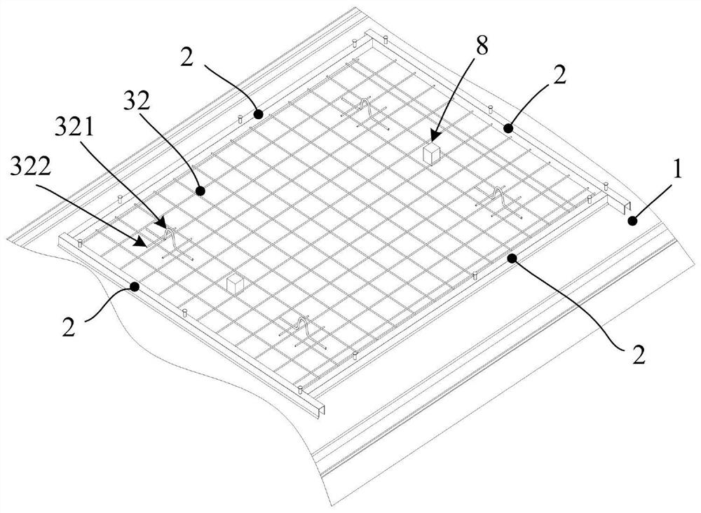 Production device and production method of grooved laminated slab without bars on periphery