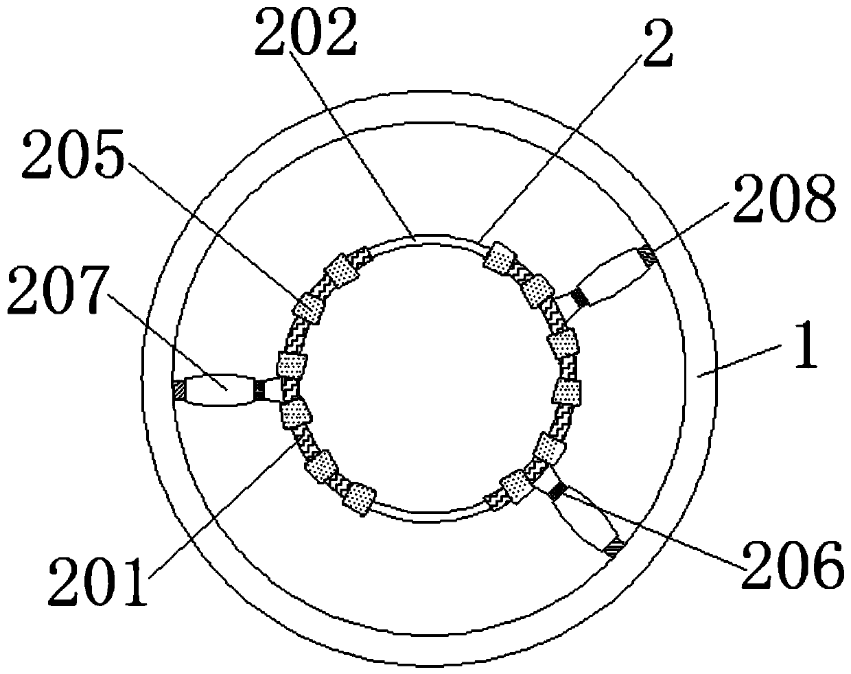 A flexible contact scraping and centrifugation-promoted spherical iron frying pan bottom grease cleaning device