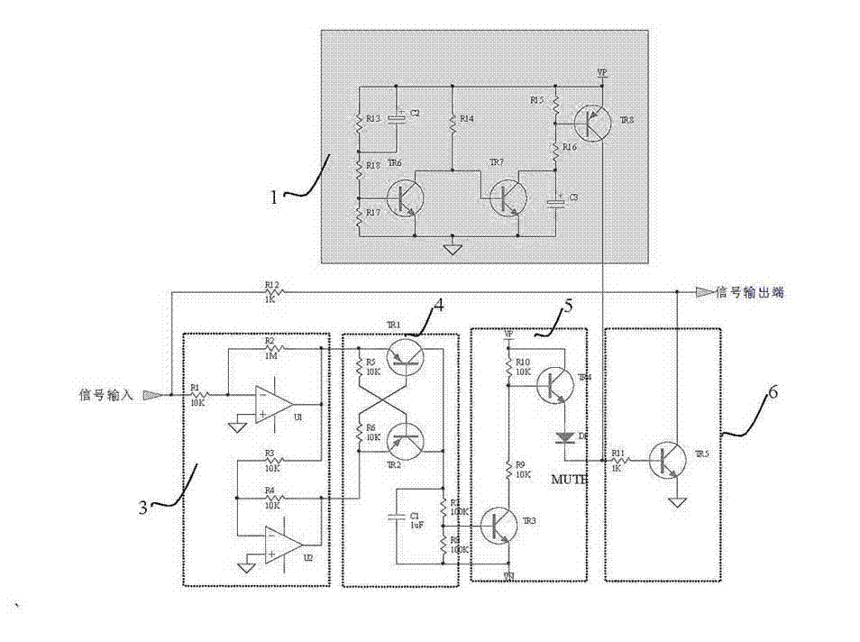 Noise gate and on-off mute combined circuit