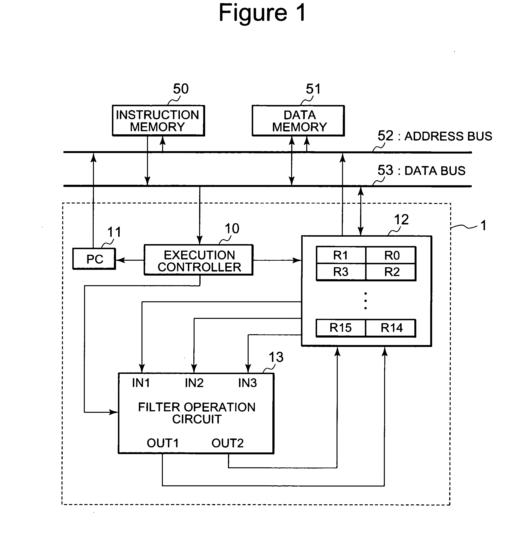 Microprocessor performing IIR filter operation with registers