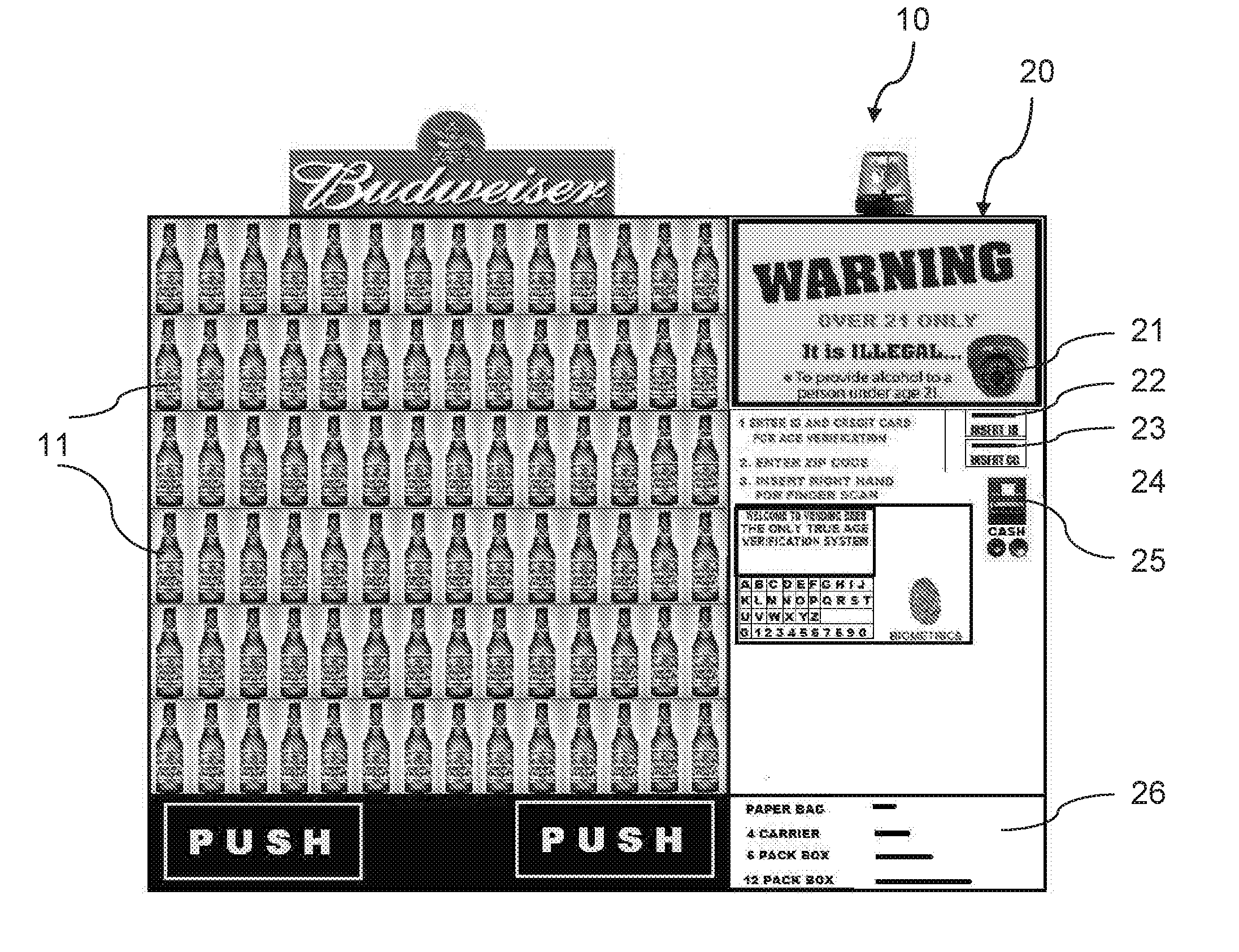 Vending machine with user id/age verification system and associated method