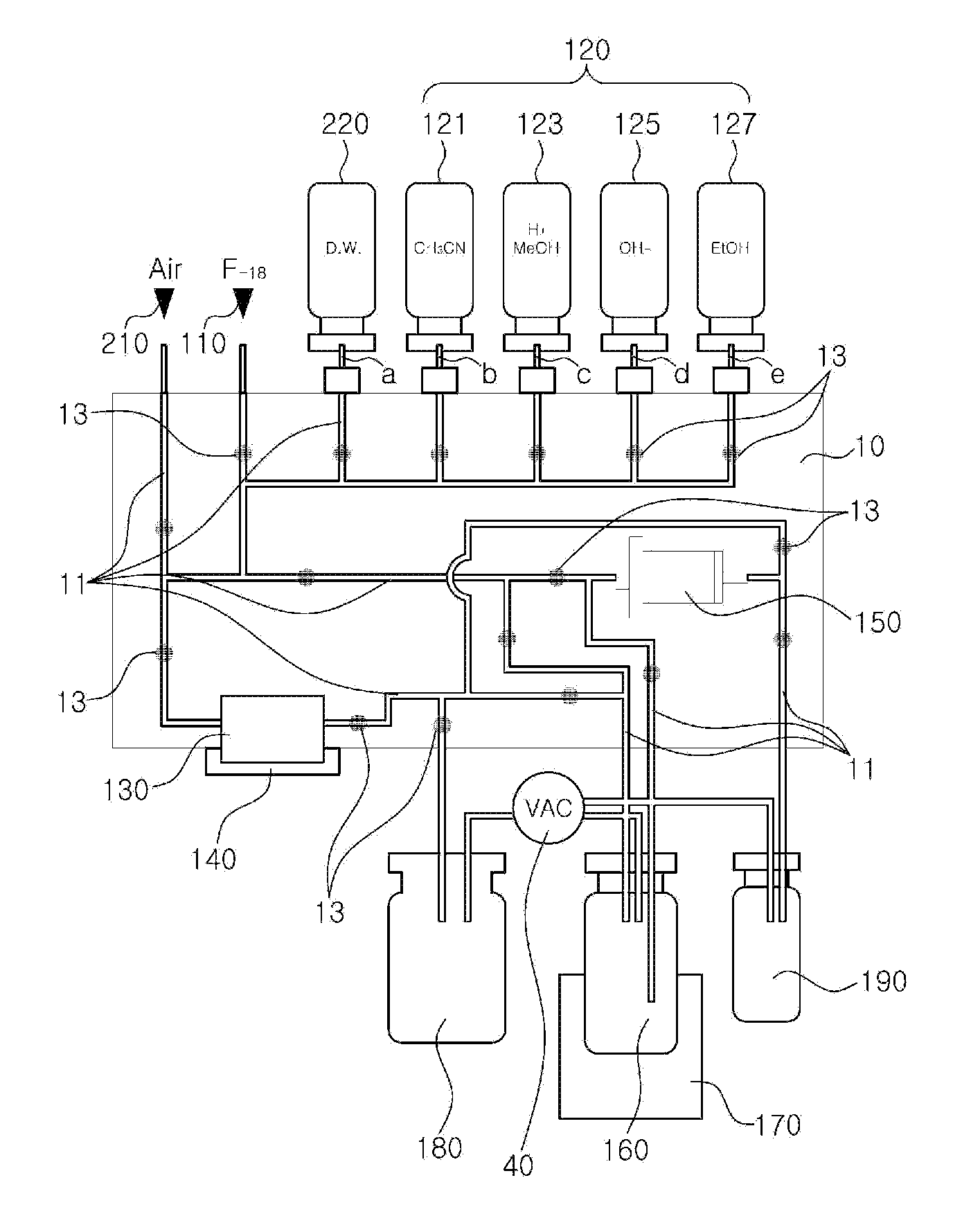 Apparatus and method for synthesizing f-18 labeled radioactive pharmaceuticals