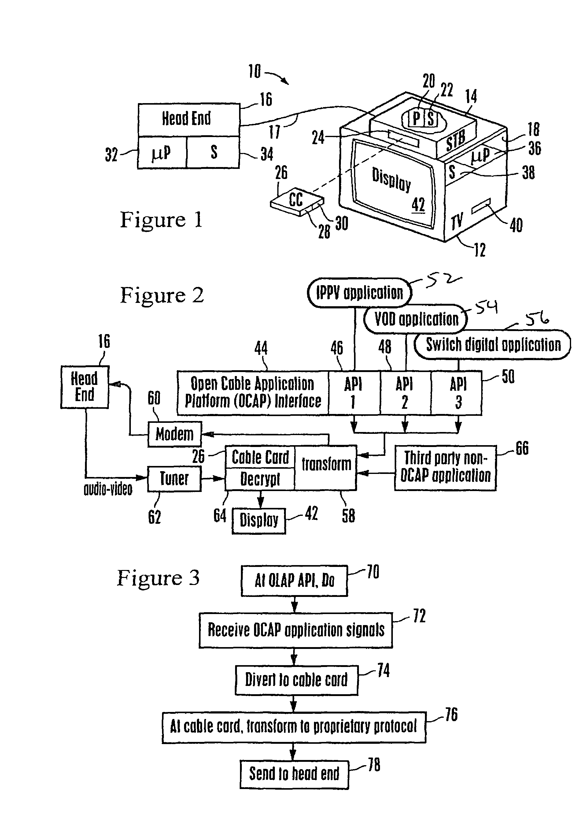 TV receiver using cable card for abstracting open cable application platform (OCAP) messages to and from the head end