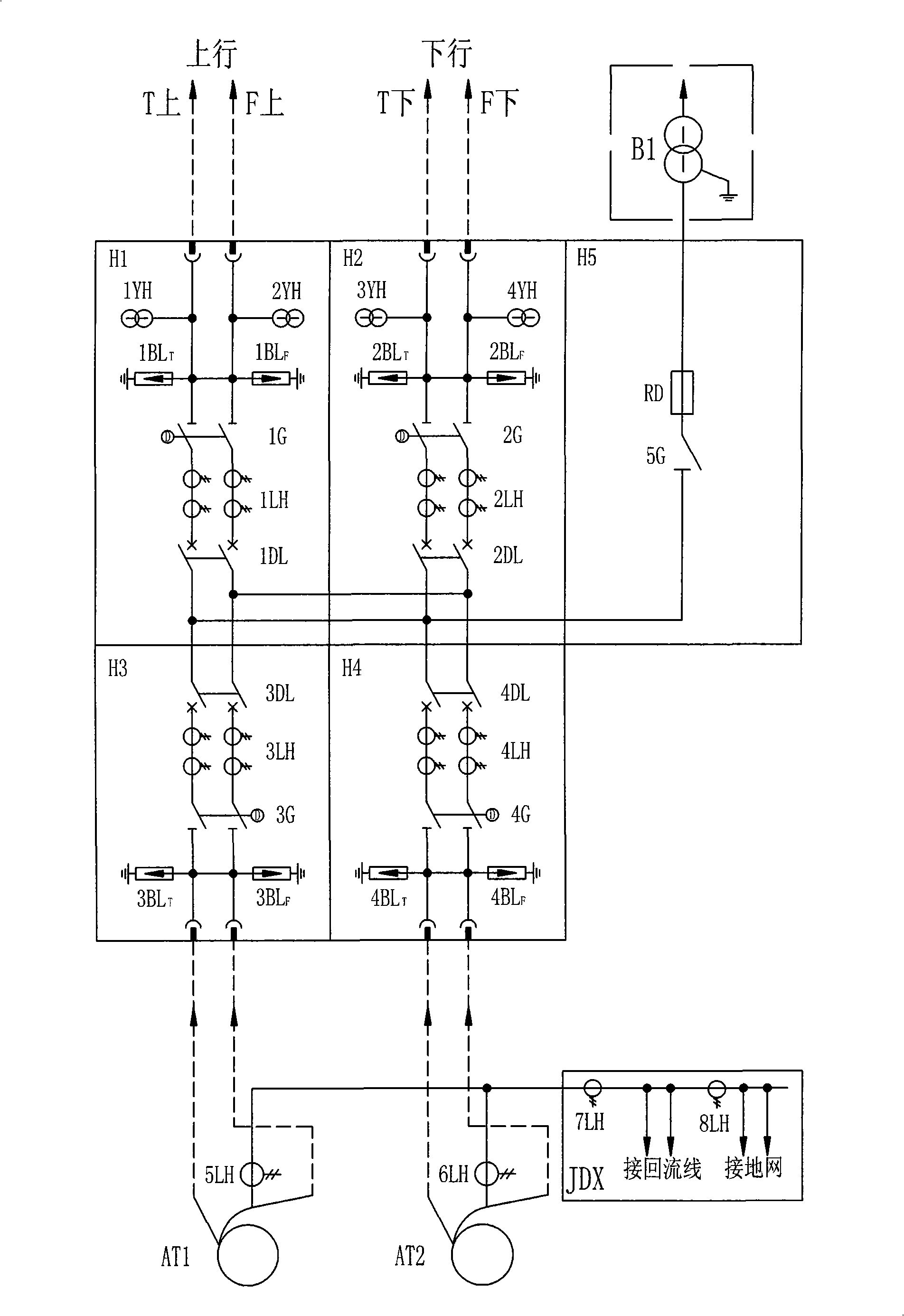 Traction power supply system of electrified railway novel AT power supply mode applying 2 multiplied by 27.5kV outdoor modular appliance