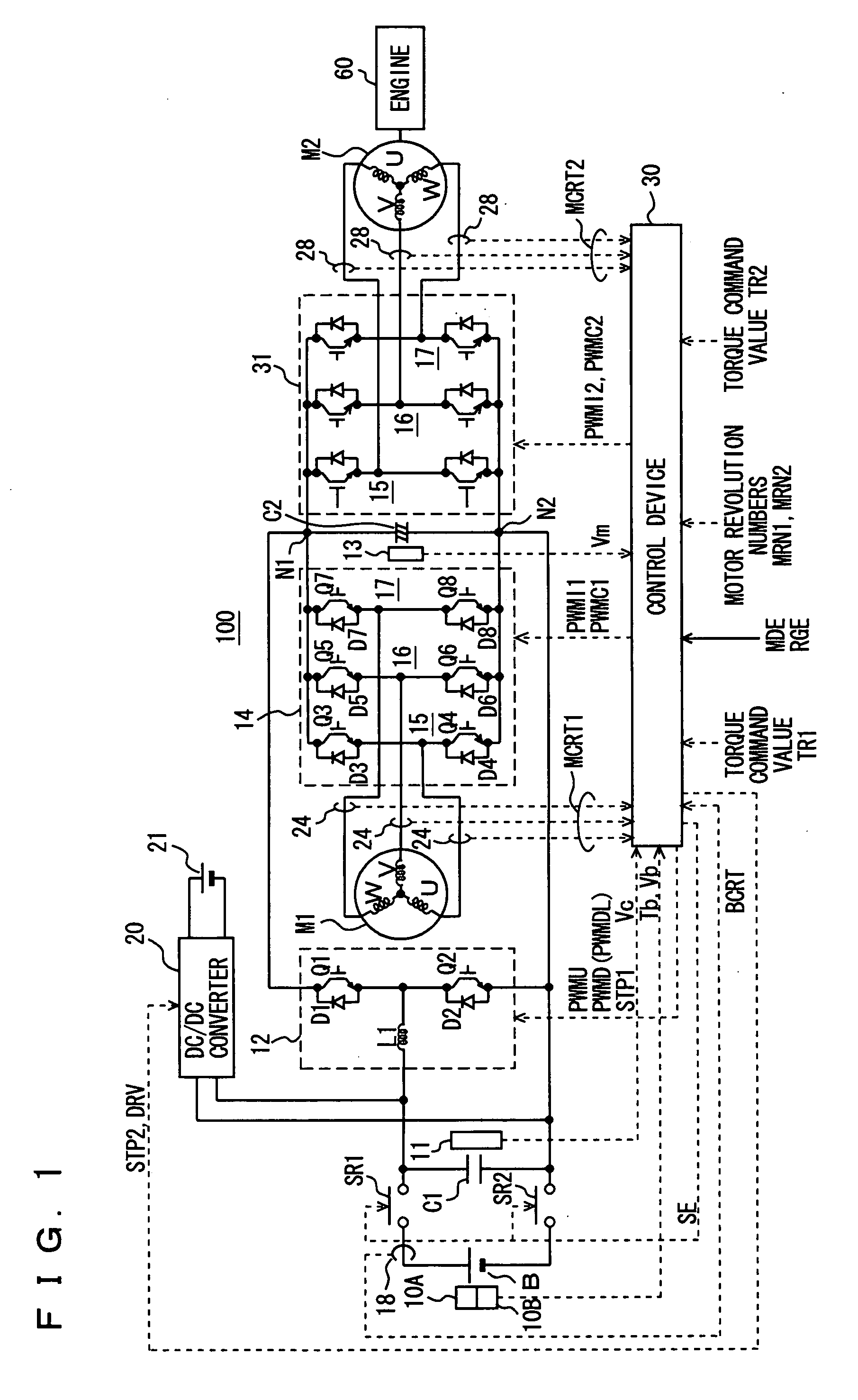 Motor drive apparatus, hybrid vehicle drive apparatus using the same, and computer readable recording medium recorded with program for causing computer to perform control of motor drive apparatus