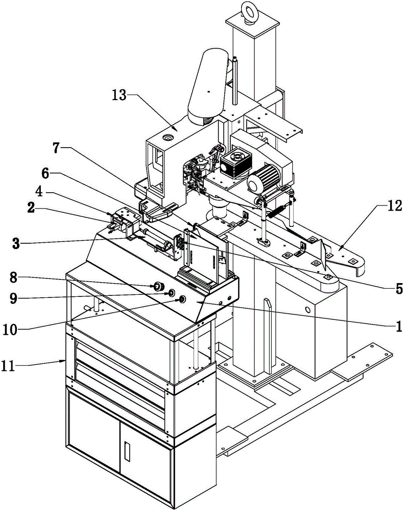 Full-automatic swing arm sucker type label suturing machine