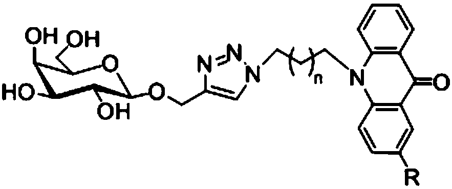 Acridone derivative containing galactose, preparation method and application thereof