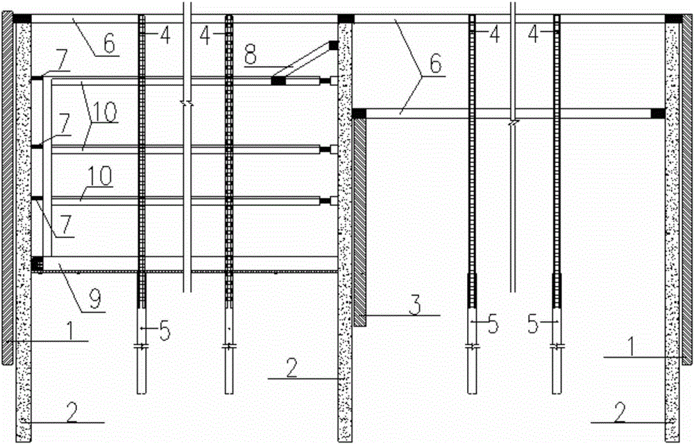 Partition support system for large-area deep foundation pit under forward and backward working condition, and construction method thereof