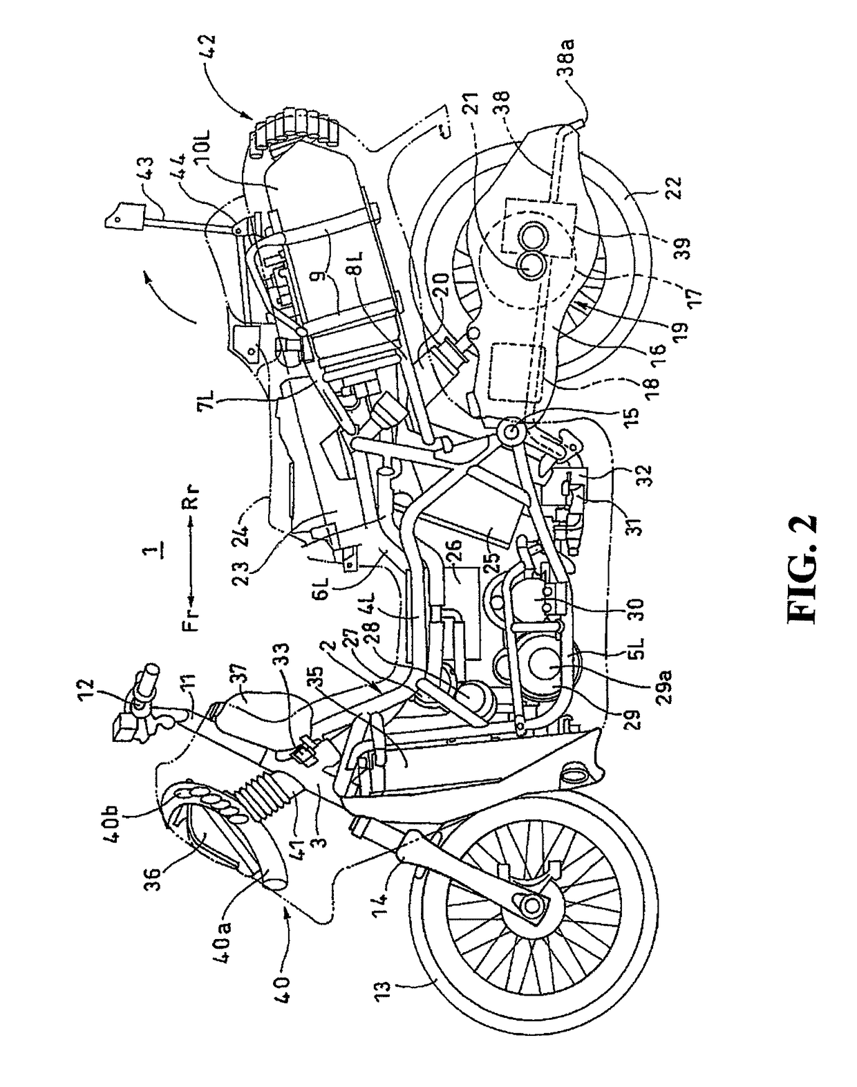 Drainage structure in fuel cell motorcycle